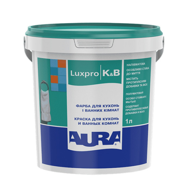 Фарба AURA Luxpro K&B акрилатна дисперсійна для кухонь і ванних кімнат, 1 л, фото 1