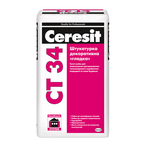 Штукатурка CERESIT CT 34 декоративна "гладка", 25 кг