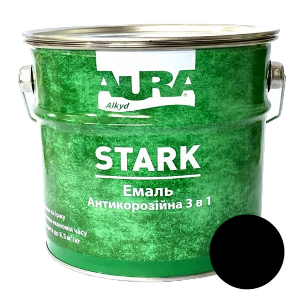 Грунт-емаль AURA Stark 3 в 1, антикорозійна (чорна №90), 2 кг, фото 1