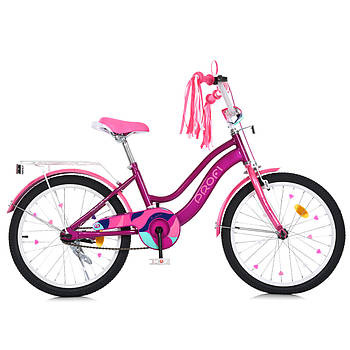 Дитячий двоколісний велосипед 20 дюймів з багажником та ліхтариком Profi WAVE MB 20052-1 Фіолетовий