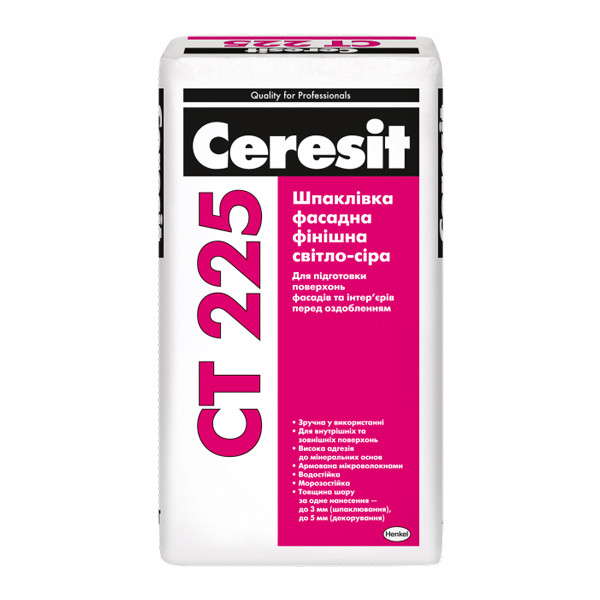 Шпаклівка CERESIT CT 225 фасадна фінішна (світло-сіра), 25 кг