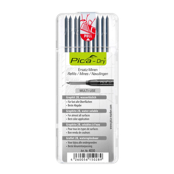 Змінні грифелі PICA Dry, твердість 2В, сірий графіт (10 шт.)