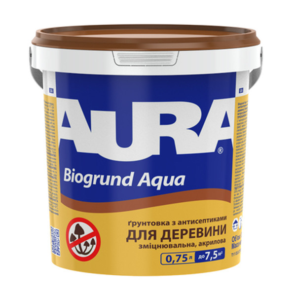 Ґрунтовка AURA Biogrund Aqua для деревини, 0,75 л, фото 1