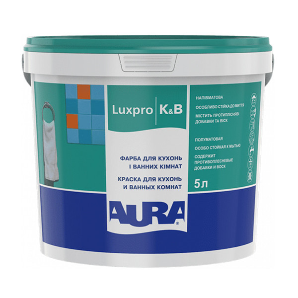 Фарба AURA Luxpro K&B акрилатна дисперсійна для кухонь і ванних кімнат, 5 л