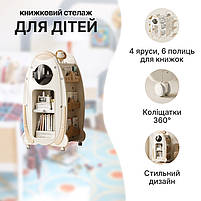 Поворотна книжкова полиця Lumpurini Space чотирьохстороння. Місткий органайзер для іграшок та речей, фото 4