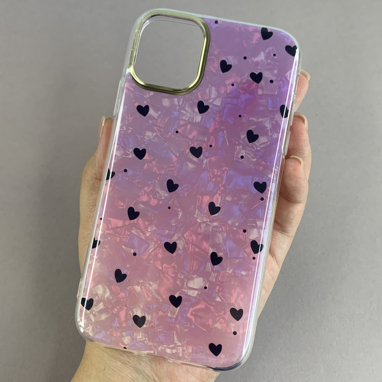 Чохол для Apple iPhone 11 чохол із чорними сердечками на телефон айфон 11 фіолетовий w6h