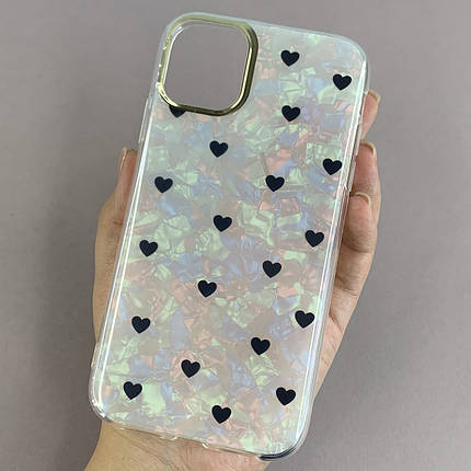 Чохол для Apple iPhone 11 чохол із чорними сердечками на телефон айфон 11 білий w6h, фото 1