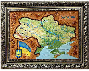 Оригінальна мапа України з бурштину гарний подарунок для кабінету