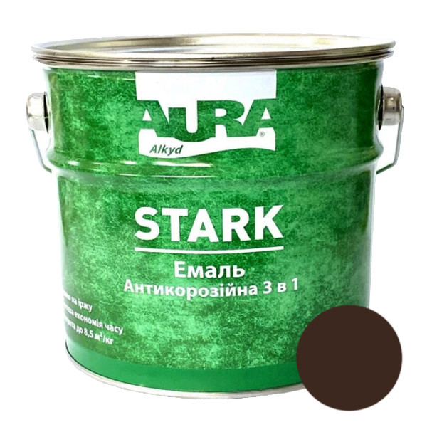 Ґрунт-емаль AURA Stark 3 в 1, антикорозійна (темно-коричнева No88), 2 кг
