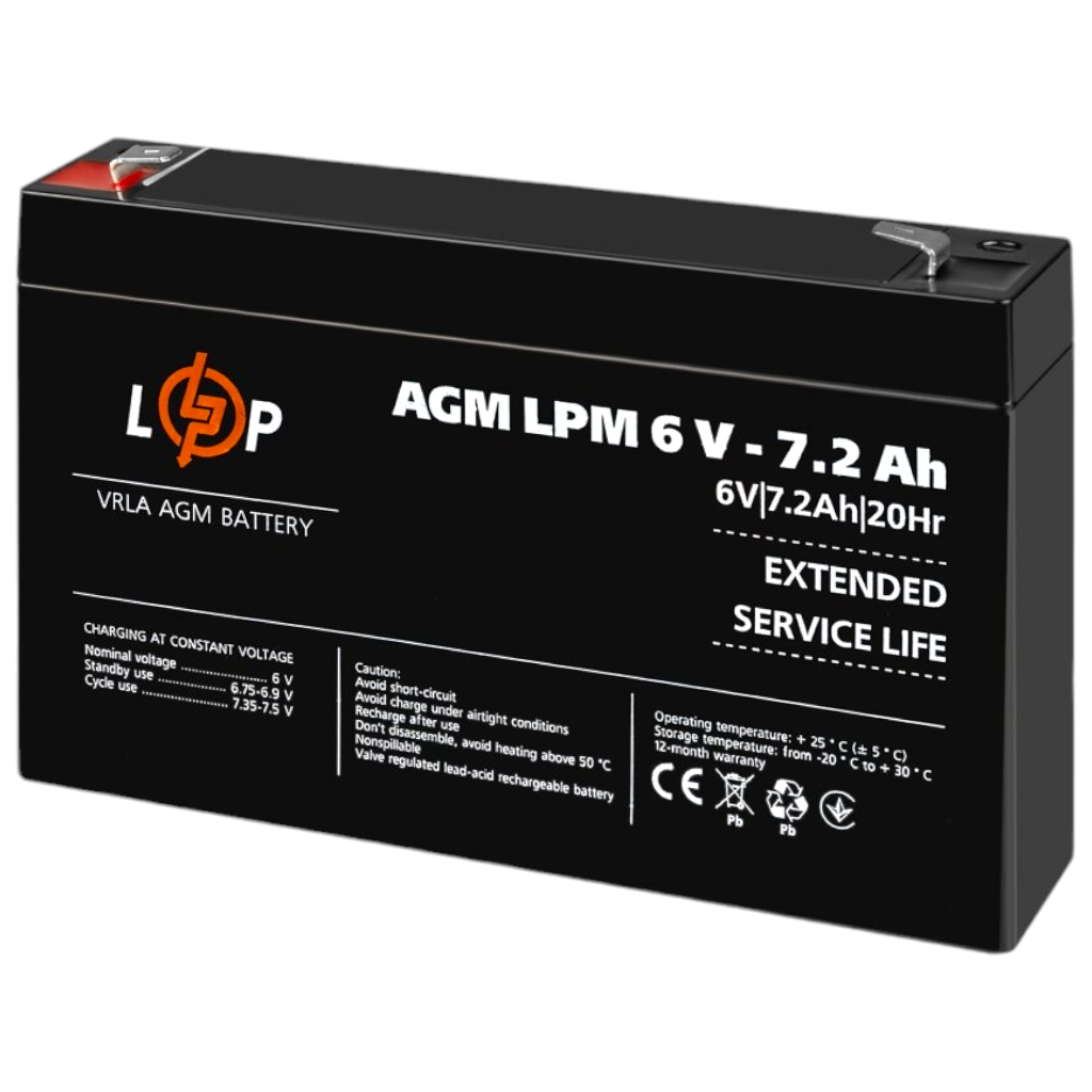 Акумулятор свинцево-кислотний LogicPower 6V - 7.2Ah LPM 672 / Батарея акумуляторна свинцево-кислотна