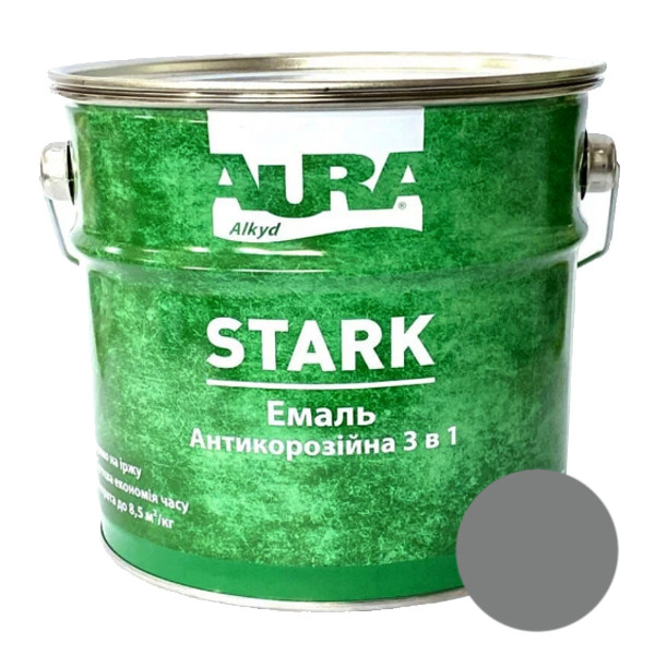Грунт-емаль AURA Stark 3 в 1, антикорозійна (темно-сіра №18), 2 кг