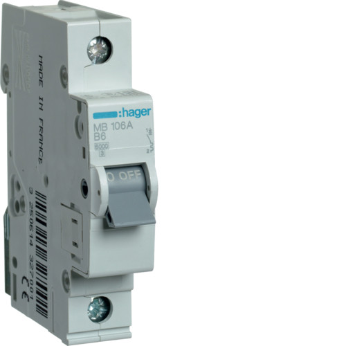 Автоматичний вимикач HAGER MBN106 Ін=6А, 1P, хар-ка B