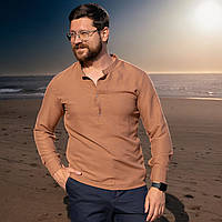 Мужская рубашка коричневая качественная легкая летняя стильная классическая базовая брендовая