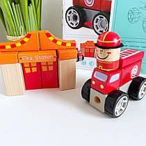 Дерев'яний конструктор ігрові блоки з світловими-музичними ефектами Пожежна станція Top Bright 150176