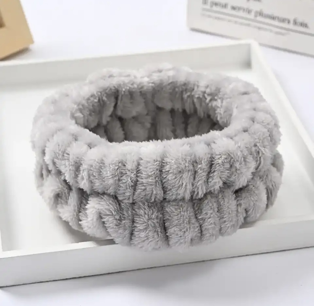 Пов'язка на голову для вмивання велюрова, сіра