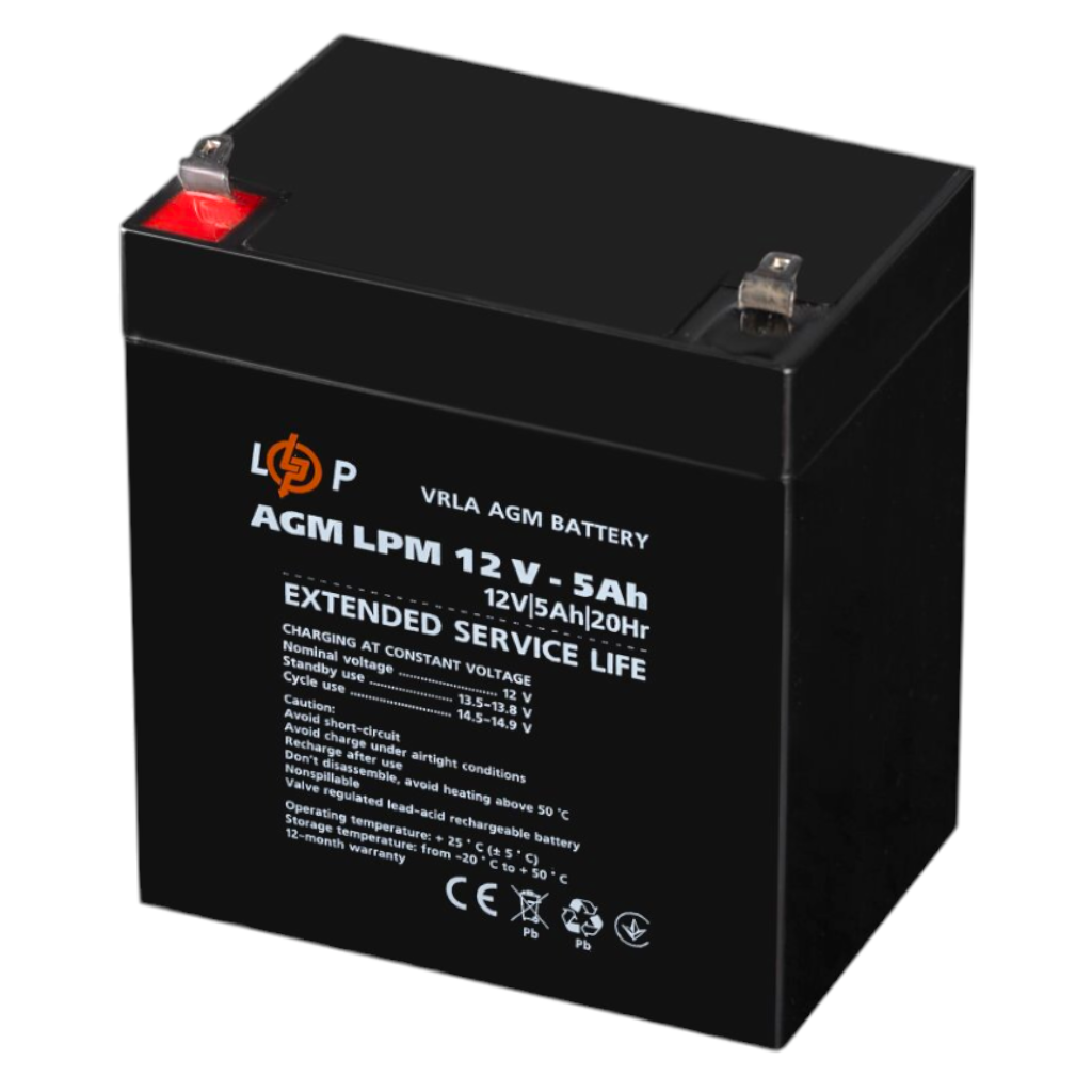 Акумулятор свинцево кислотний LogicPower 12V 5Ah AGM LPM / Батарея для ДБЖ UPS, світильників, іграшок