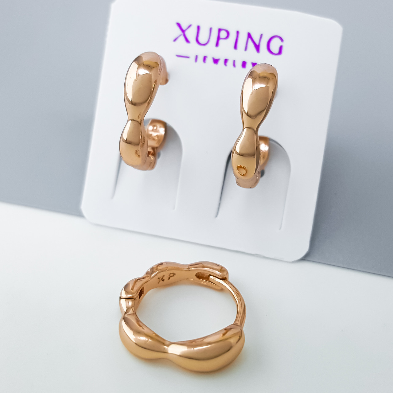 Сережки "Фігурна Квітка" без каміння, медзолото Xuping позолота 14К