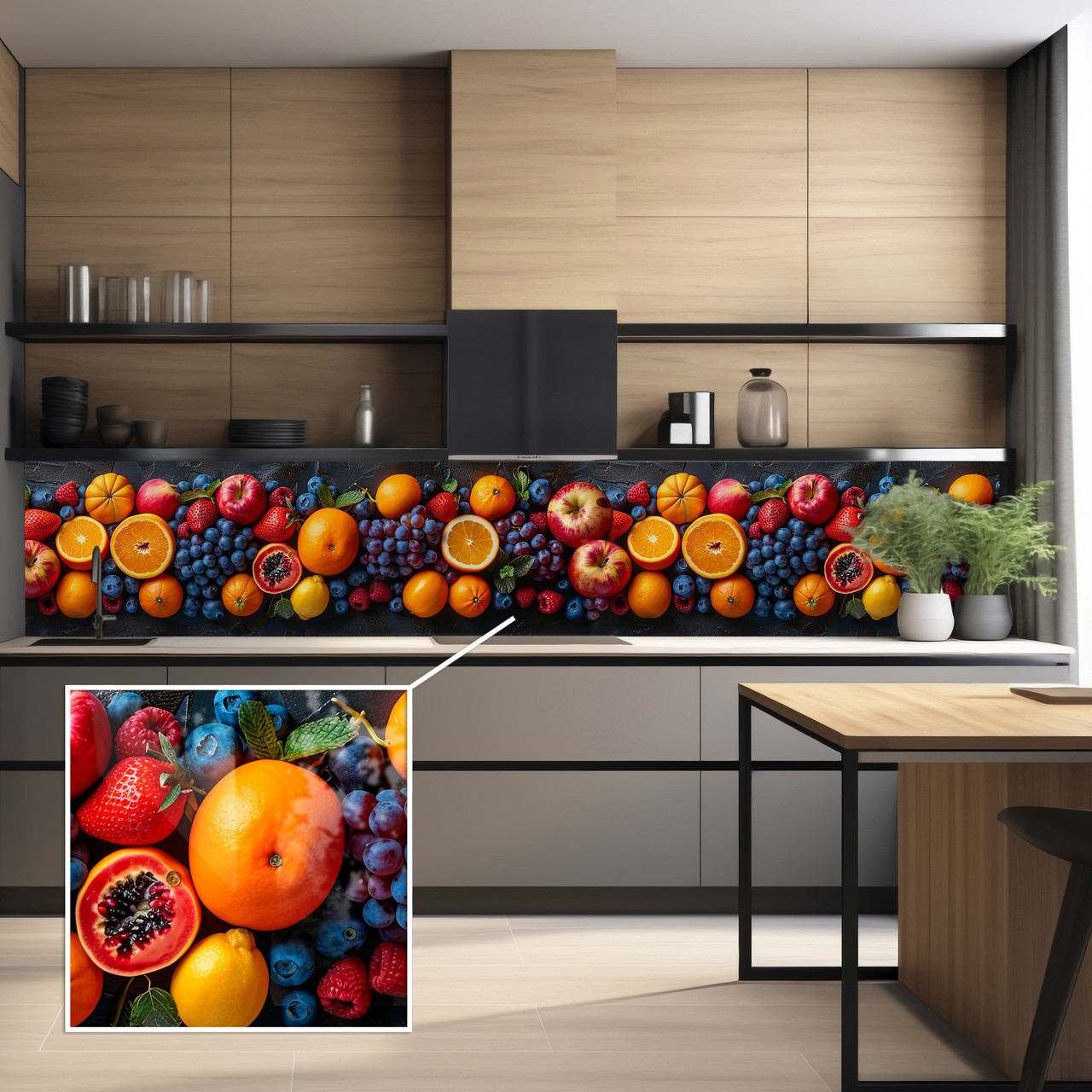 Наклейка на кухонний фартух 60 х 200 см, з фотодруком та захисною ламінацією Cоковиті фрукти (БП-s_tx84109)