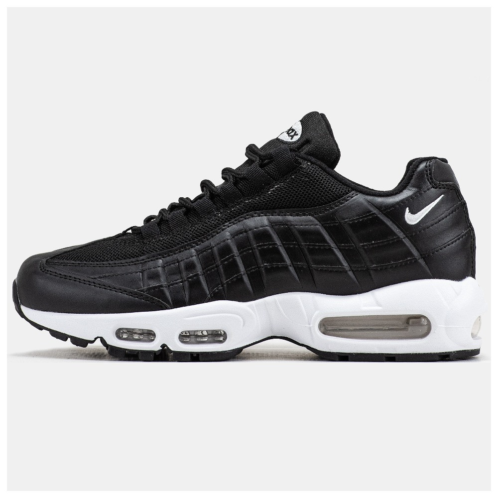 Чоловічі кросівки Nike Air Max 95 Black White, чорно-білі шкіряні кросівки найк аір макс 95 аїр чорні