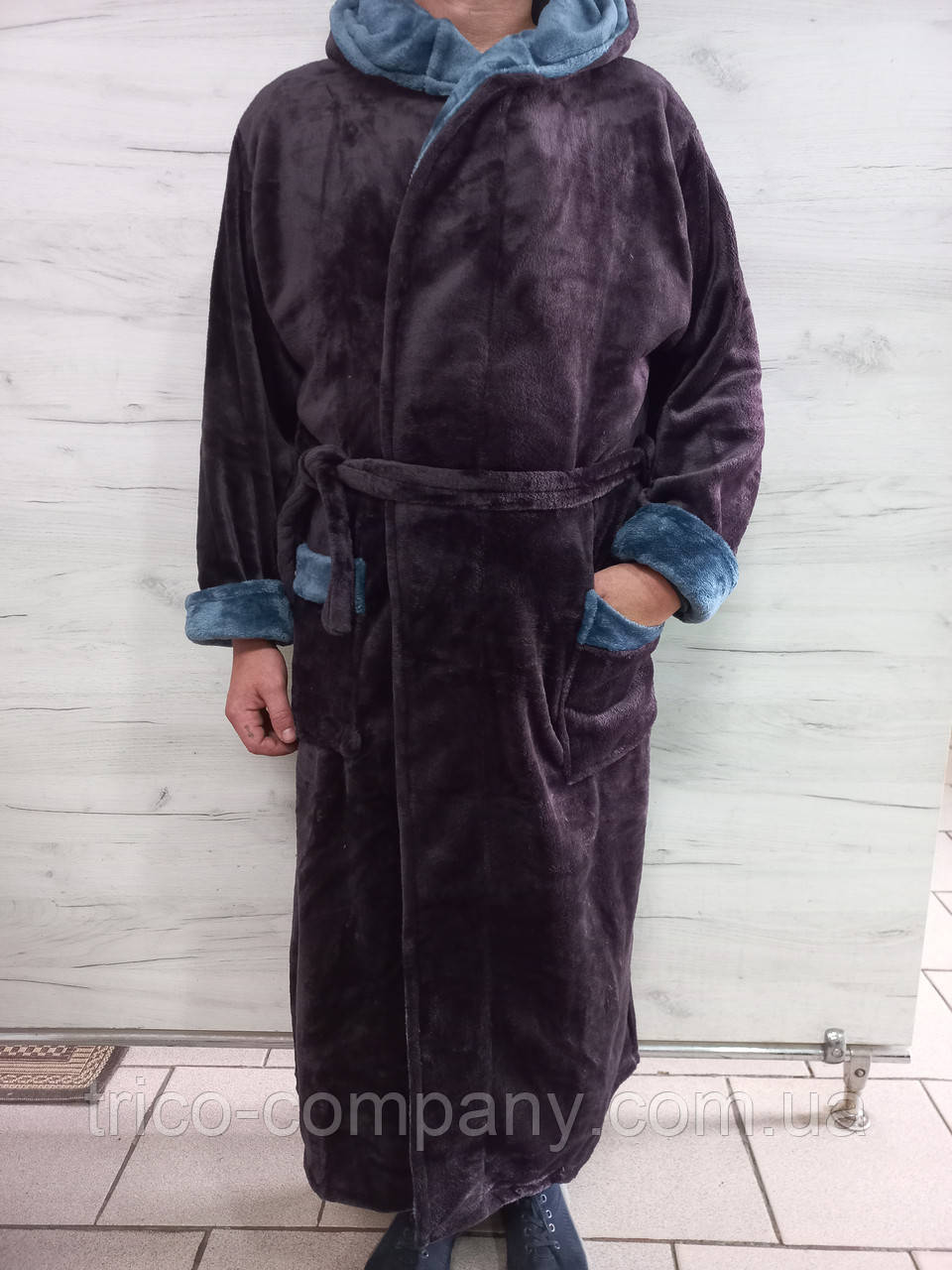 Чоловічий махровий халат коричнево-бежевий 3XL,4XL