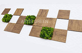 Набір декоративної дерев'яної плитки зі скандинавським мохом (12 шт суцільних + 3 шт з мохом)