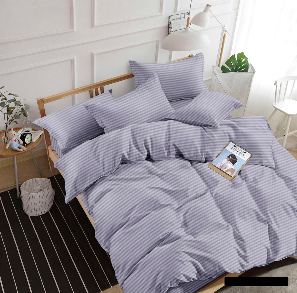 Світла бузкова тканина 240 см для постільної білизни, однотонний страйп-сатин смуга 100% бавовна натуральна, у рулоні (60 м)