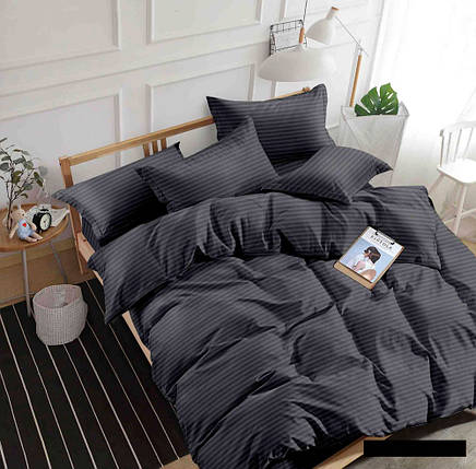 Чорна однотонна тканина в смужку 240 см для постільної білизни, щільний Страйп-сатин 100% бавовняний натуральний у рулоні (60 м), фото 1