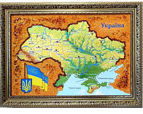 Велика красива мапа України з бурштину гарний подарунок для кабінету
