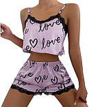 Сексуальна жіноча піжама шорти та майка із щільного атласу, фото 3