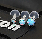 Лабрет, пірсинг з опалом 2 мм ніжка 6 або 8 мм біопластик, фото 3