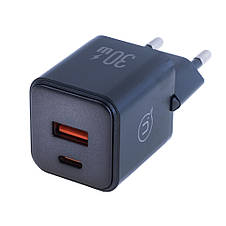Зарядний пристрій чорний US-CC189 PD30W+QC3.0 A+C Dual-port Fast Charger (black, EU) USAMS, фото 3