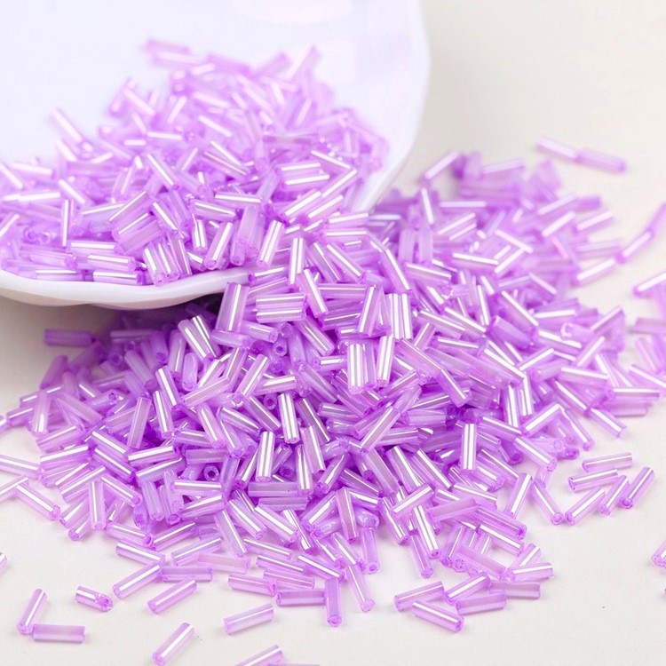 Бісер стеклярус блискучий 2х6 мм 50 г Бузковий, фото 1