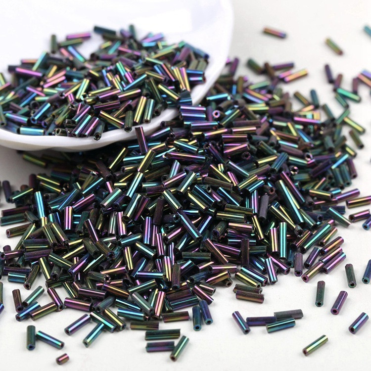 Бісер стеклярус блискучий 2х6 мм 50 г Райдужний, фото 1