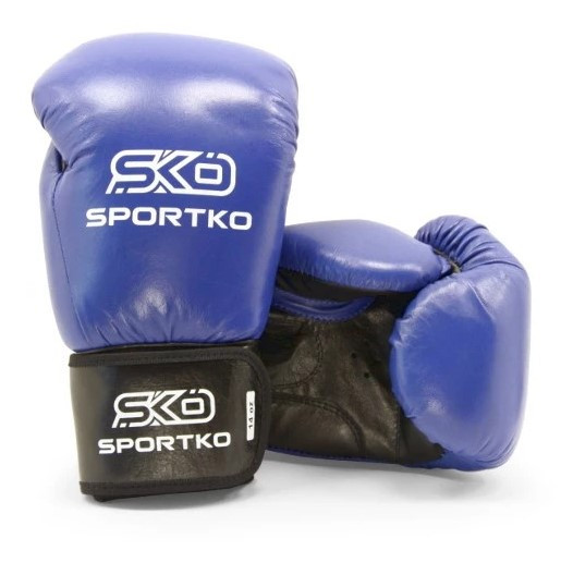 Шкіряні боксерські рукавиці SPORTKO ПК1 12 унцій синій