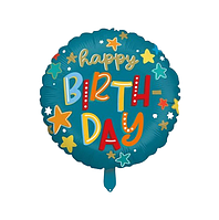Фольгована кулька круг "Happy Birthday" темно-зелена 18"(45см) 1шт.