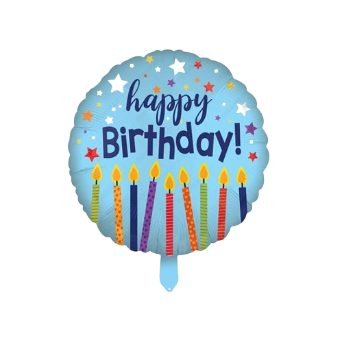 Фольгована кулька круг "Happy Birthday свічки" блакитна 18"(45см) 1шт.