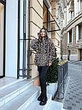 Теплий жіночий зип худі оверсайз із турецького флісу принт білий леопард, фото 4