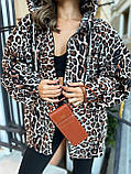 Теплий жіночий зип худі оверсайз із турецького флісу принт білий леопард, фото 8