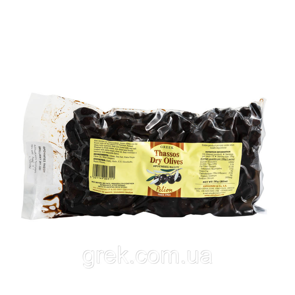 Оливки в'ялені Тасос Pelion, Greek Thassos Dry Olives 750 г, фото 1