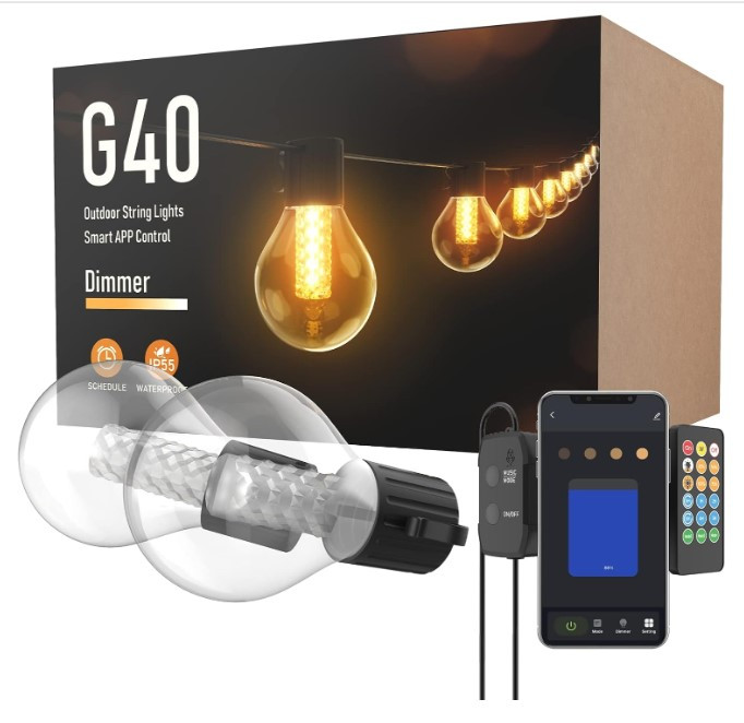 Вулична гірлянда з керуванням через Bluetooth 9м. 25 лампочок G40 220в. Лампочки у комплекті.