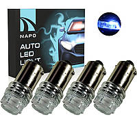 Лампа світлодіодна NAPO LED BA9S-2835-3smd T4W BA9S колір світіння льодяний синій комплект 4 шт