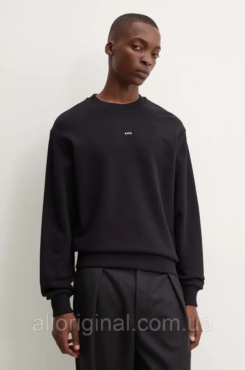 AllOriginal com ua Бавовняна кофта A.P.C. sweat boxy micro logo GOTS чоловіча колір чорний однотонна
