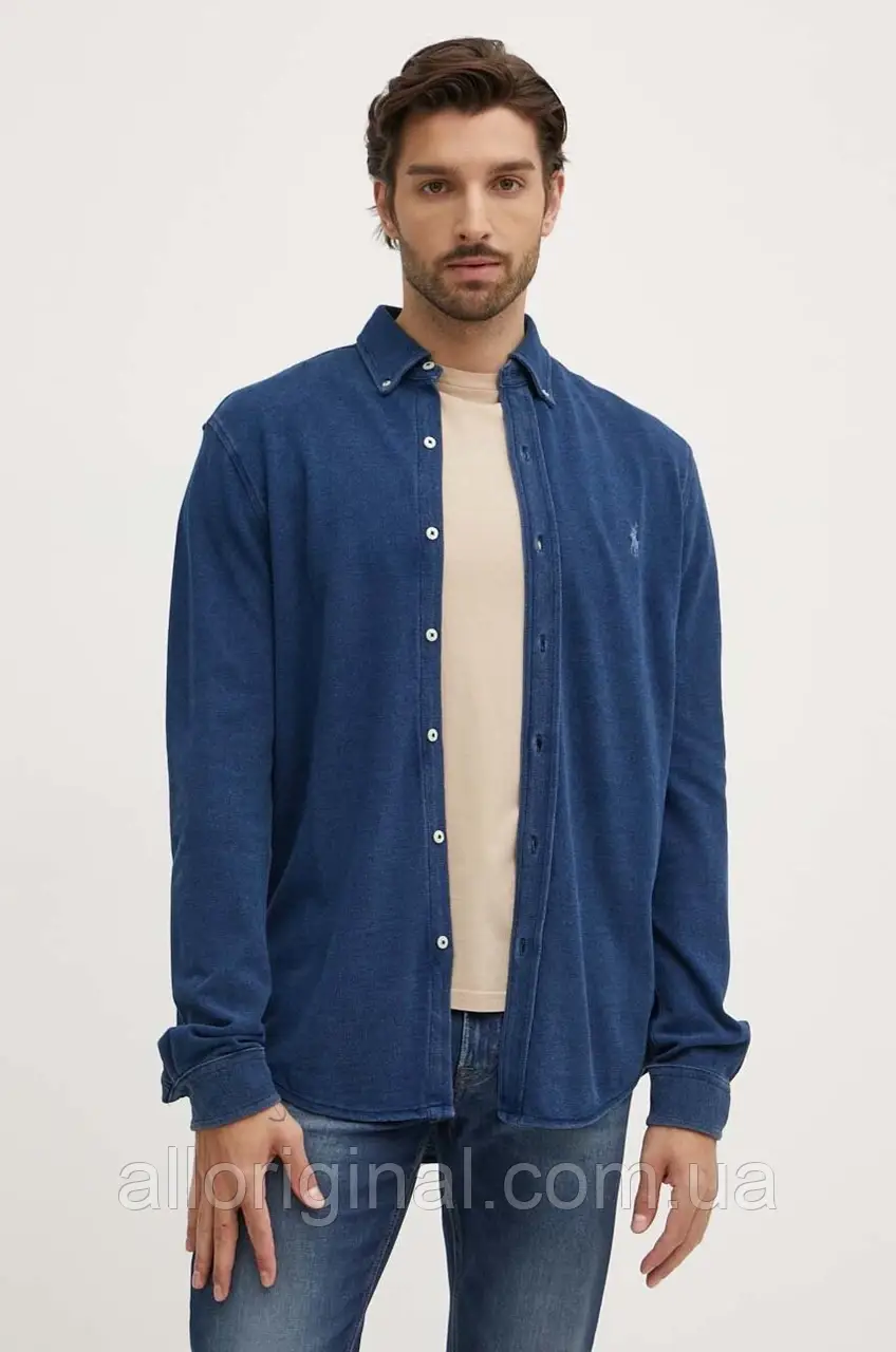 AllOriginal com ua Бавовняна сорочка Polo Ralph Lauren чоловіча колір синій regular комір button-down