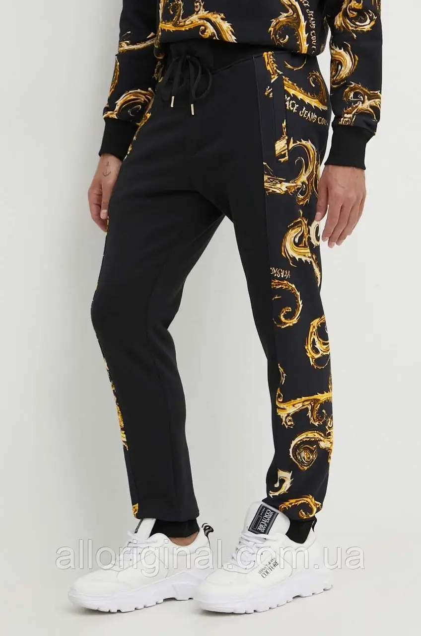 AllOriginal com ua Бавовняні спортивні штани Versace Jeans Couture колір чорний візерунок 77GAA3C0 FS161