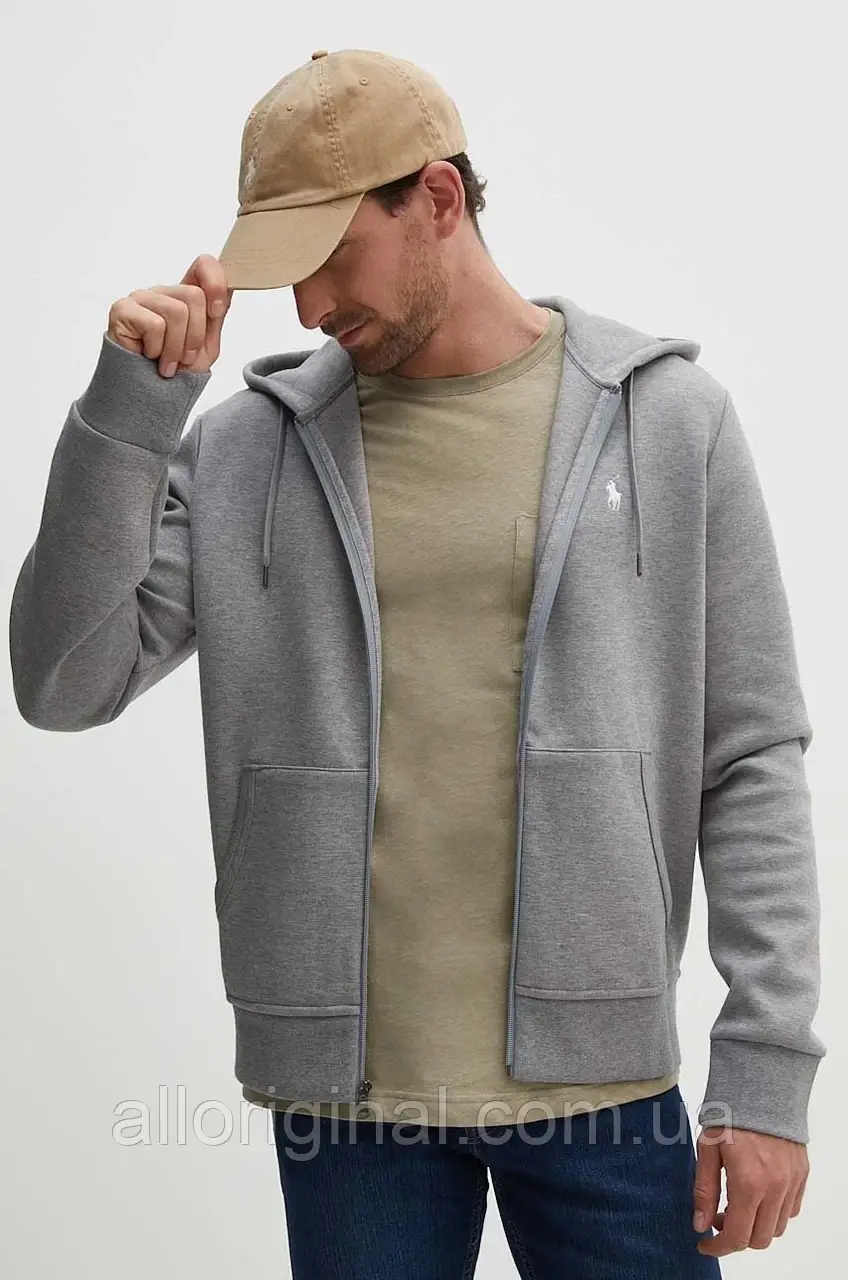 AllOriginal com ua Кофта Polo Ralph Lauren чоловіча колір сірий з капюшоном однотонна РОЗМІРИ ЗАПИТУЙТЕ