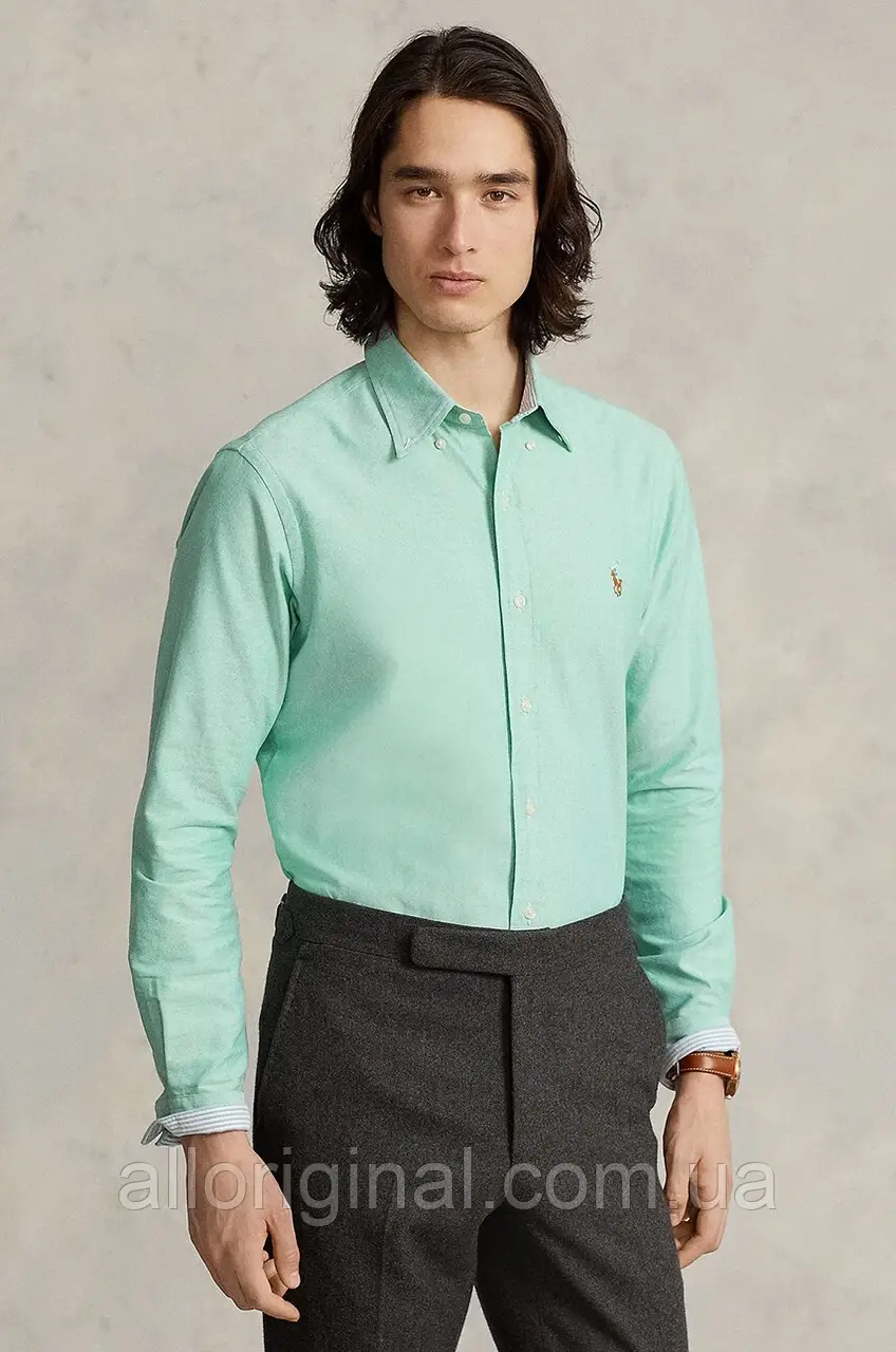 AllOriginal com ua Бавовняна сорочка Polo Ralph Lauren чоловіча колір зелений slim комір button-down 710852742