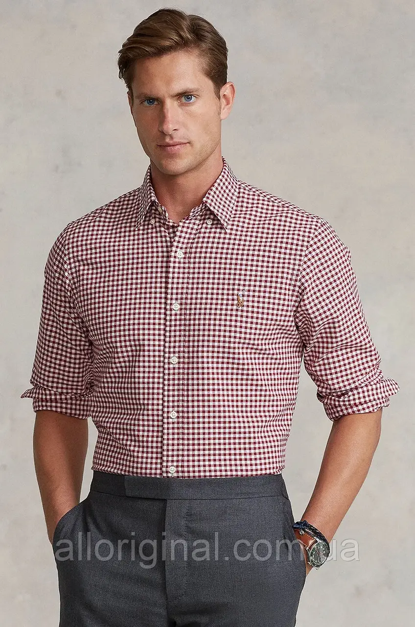 AllOriginal com ua Бавовняна сорочка Polo Ralph Lauren чоловіча колір червоний slim комір button-down