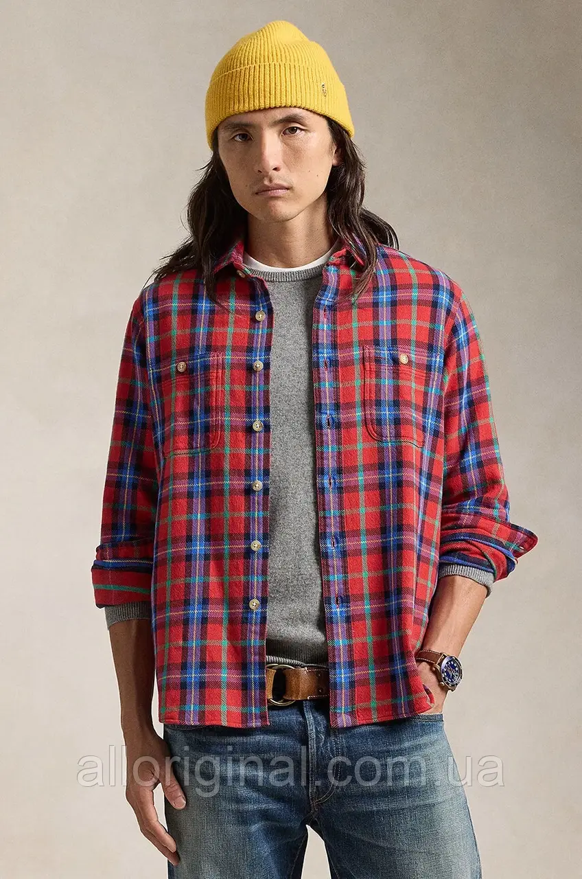 AllOriginal com ua Бавовняна сорочка Polo Ralph Lauren чоловіча колір червоний regular класичний комір