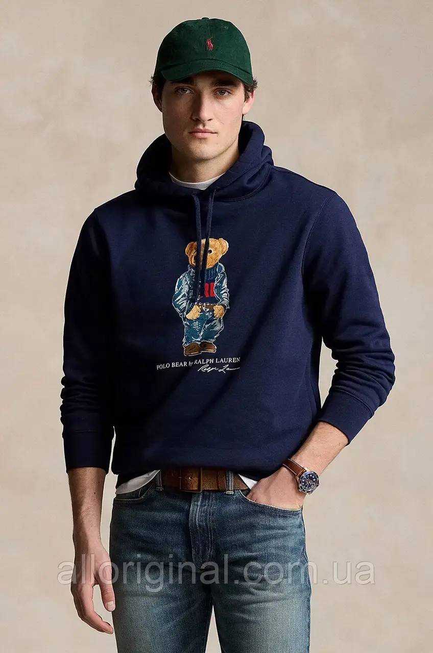 AllOriginal com ua Кофта Polo Ralph Lauren чоловіча колір синій з капюшоном з принтом 710953719 РОЗМІРИ
