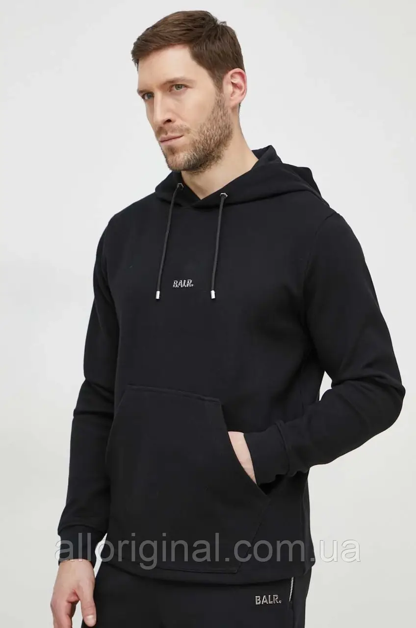 AllOriginal com ua Кофта BALR. чоловіча колір чорний з капюшоном з аплікацією РОЗМІРИ ЗАПИТУЙТЕ
